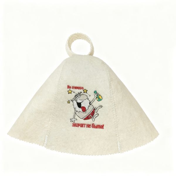 Saunahut, Filzbadehut, Bademütze Wollfilz, weiss mit Bild