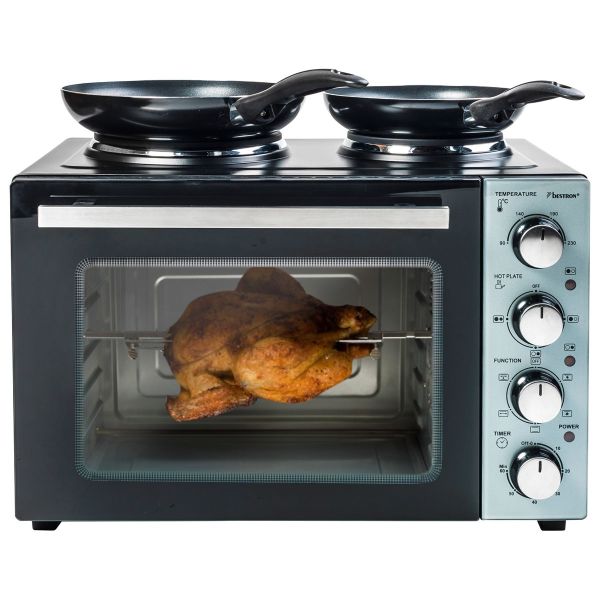 AOV31CP Kleinküche (Grill - Backofen mit Doppelkochplatte) Inkl. Drehspiess & Umluftfunktion
