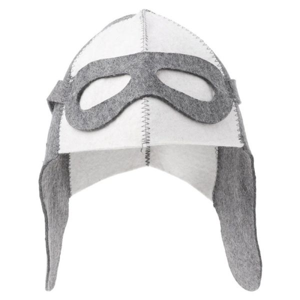 Saunahut Pilot aus Wollfilz Banja Saunamütze weiss/grau
