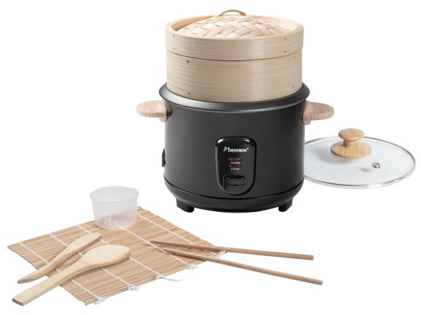 Bestron ARC100BBS Reiskocher & Bambus Dampfkorb & Sushi-Set